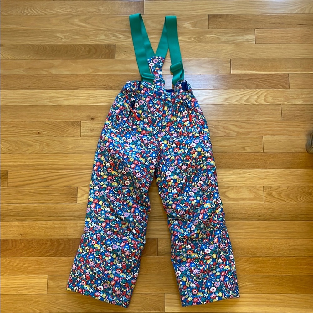 Boden Floral Kids Overalls with Green Straps